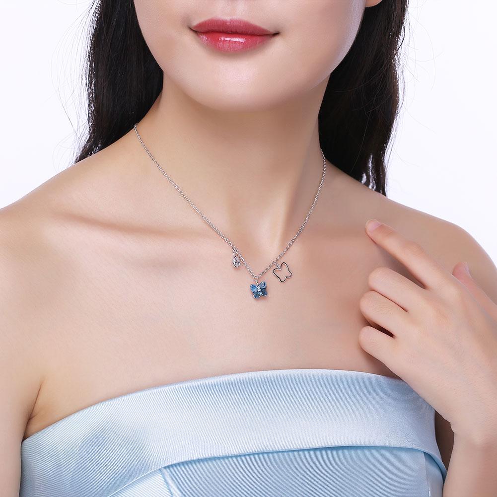 Butterfly Sterling Silver Necklace with  Crystals