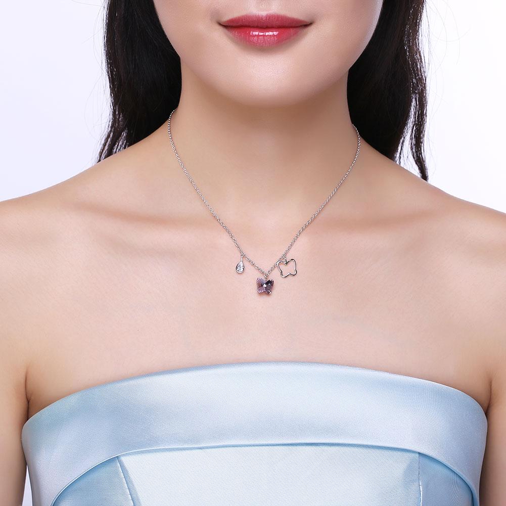 Butterfly Sterling Silver Necklace with  Crystals