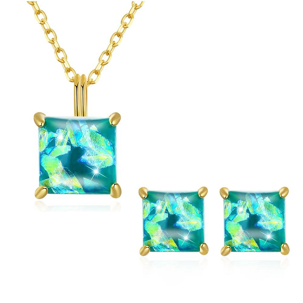 1.50 CT Opal Created Sterling Silver Necklace and Earring Set