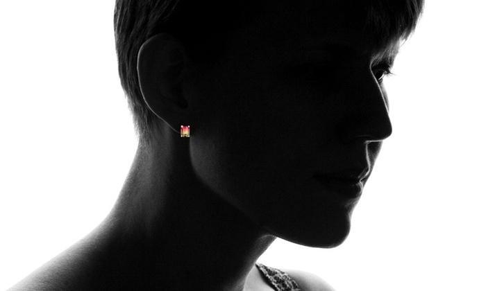 Emerald Cut Watermelon Crystal Stud Earrings